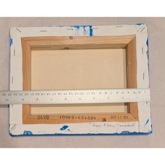 Yellow Bird Painting on Blue Canvas by Elena Mernoff 8x10 - Picture 2 of 10